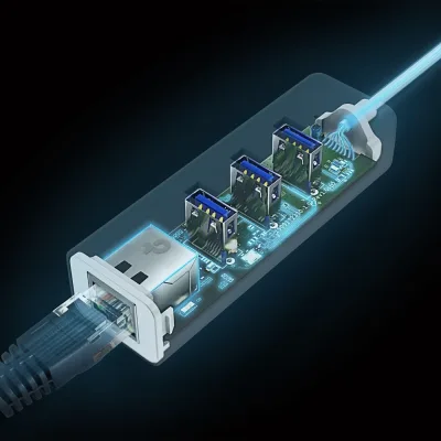 ADAPTOR RETEA TP-LINK , extern, USB Type-C, port RJ-45 | USB 3.0 x 3, 1000 Mbps Gigabit LAN, "UE330C" (timbru verde 0.18 lei)