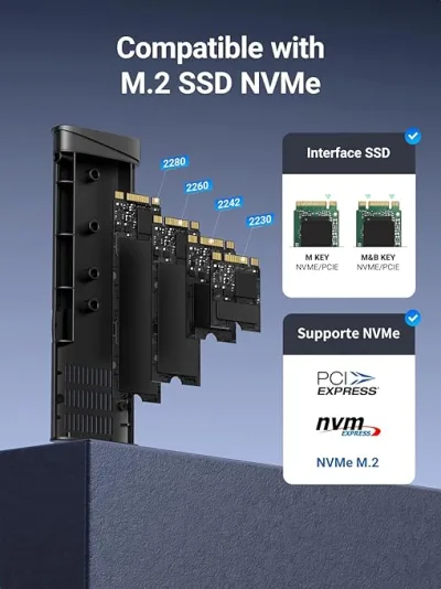 RACK extern Ugreen, "CM767" pt SSD M.2 NVMe/PCIE 3.0 compatibil cu form factor 2280, 2260, 2242 si 2230, cablu 50 cm USB-C 3.1 la USB Type-C 3.1, aluminiu, gri "35267" (timbru verde 0.8 lei) - 6941876232673