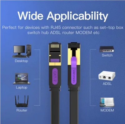 Patch Cord STP Vention, Cat. 7, 20m, flat cable, conductor cupru, viteza max transfer 10 Gbps, invelis PVC, negru, "ICABQ" (timbru verde 0.8 lei) - 6922794729896