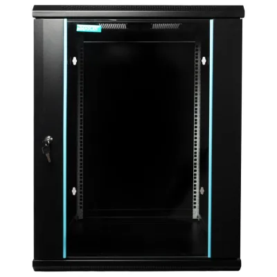 CABINET 19″ SPACER 15U 600x600mm, fixare pe perete, Flatpack (dezasamblat), Black, usa sticla cu blocare, panouri detasabile, otel 1.5mm, sarcina maxima 60Kg