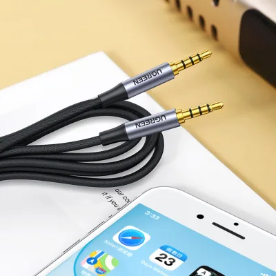 CABLU audio Ugreen, "AV183" stereo 4-pini (3.5 mm jack T/T), conectori auriti, 3m, braided, negru "20785" (timbru verde 0.18 lei) - 6957303827855
