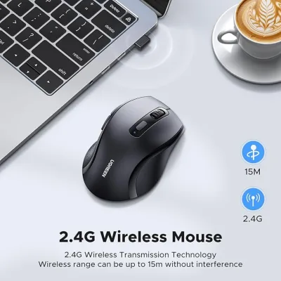 MOUSE Ugreen, "M511" PC sau NB, wireless 2.4GHz, optic, 3/1 butoane/scroll, 1600 dpi, necesita baterii 2 x AAA nu sunt incluse,  negru "45012" (timbru verde 0.18 lei) - 6941876240128