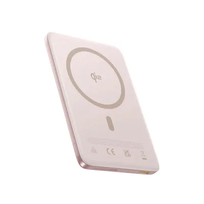 POWER BANK Baseus PicoGo AM41 Ultra-Slim Qi2, 10000mAh, 27W, prindere magnetica incarcare wireless 15W, 1 x USB Type-C, include cablu USB Type-C la USB Type-C 30cm, roz, "E0027202" (timbru verde 0.98 lei) - 6932172691691