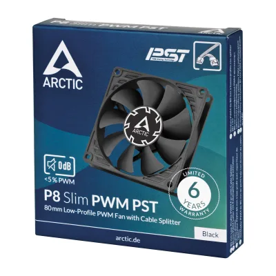 Ventilator Arctic "P8 Slim PWM", 80mm, 300-3000 RPM, FDB, 22.5 cfm, 4pin conector + 4 pin socket, negru, "ACFAN00295A" (timbru verde 0.18lei) - 4895213704199