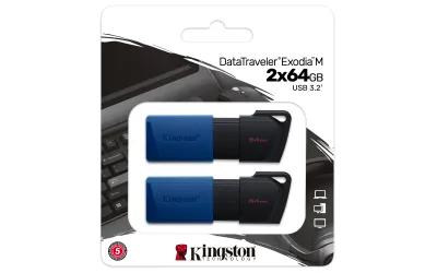 64GB USB3.2 Gen 1 DataTraveler Exodia M (Black + Blue) - 2 Pieces, "DTXM/64GB-2P" (timbru verde 0.03 lei)