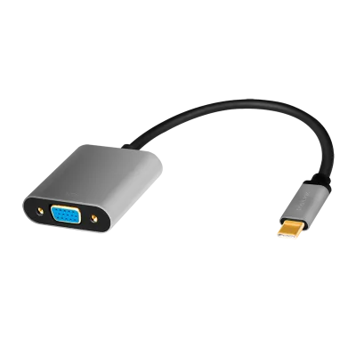 ADAPTOR video LOGILINK, adaptor USB-C (T) la VGA (M), 0.15m, conectori auriti, rezolutie maxima Full HD (2048 x 1536), aluminiu, dublu ecranaj, negru-gri, "CUA0104" (timbru verde 0.18 lei)