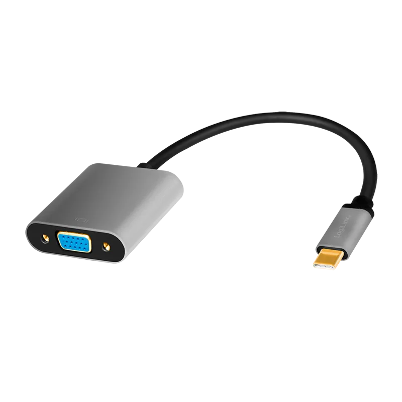 ADAPTOR video LOGILINK, adaptor USB-C (T) la VGA (M), 0.15m, conectori auriti, rezolutie maxima Full HD (2048 x 1536), aluminiu, dublu ecranaj, negru-gri, "CUA0104" (timbru verde 0.18 lei)