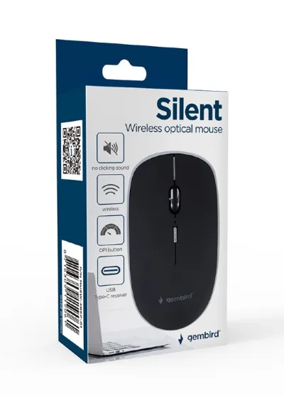 MOUSE GEMBIRD, PC sau NB, wireless, 2.4GHz, optic, 1600 dpi, butoane/scroll 4/1, silent, USB-C, negru, "MUSW-4BSC-01" (timbru verde 0.8 lei)