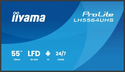IIYAMA LFD LH5564UHS-B1AG 4K VA 55" 500cd 5000:1 6.5ms Android 14 OS, iiSignage, iiControl, iiShare, EShare, FailOver, TeamViewer, PDF & Media Player, iiBrowser, File manager "LH5564UHS-B1AG" (timbru verde 7 lei)