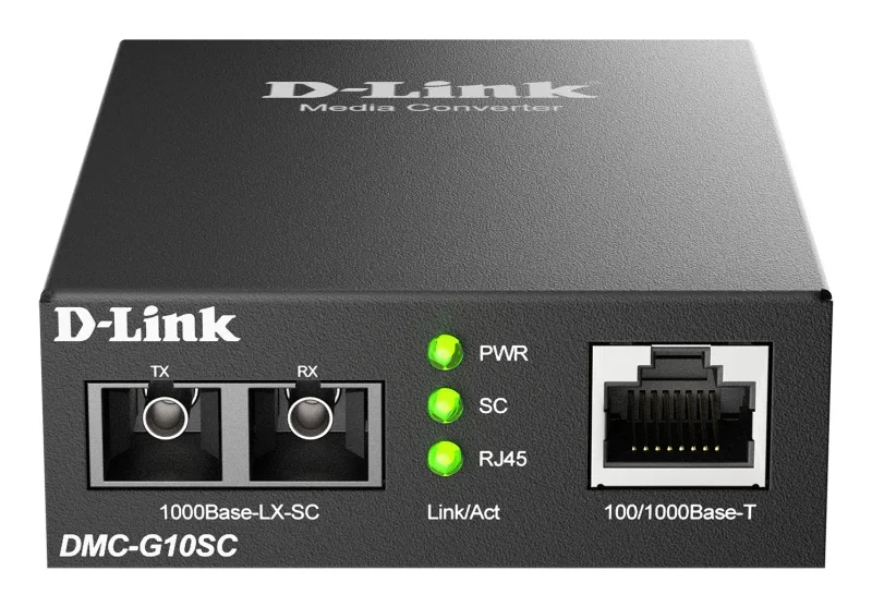 MEDIA CONVERTOR D-Link, 100/1000Base-T Gigabit Ethernet connection to a single-mode fibre 1000Base-LX Gigabit Ethernet, pana la 10km, montabil in sasiu "DMC-G10SC" (include timbru verde 0.8 lei)
