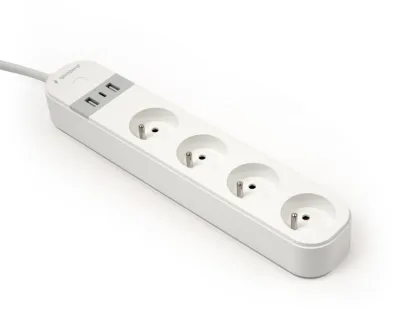 PRELUNGITOR GEMBIRD, Schuko x 4, WiFi, conectare prin Schuko (T) French, cablu 1.5 m, 16 A, 3680W, 2xUSB-A, 1xUSB-C 12W, compatibil Tuya, alb, "TSL-PS-F4U-01-W" (timbru verde 0.18 lei)