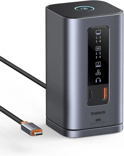 DOCKING Station Baseus Spacemate RD1 Series 11-in-1, conectare PC USB-C,2xHDMI 4K@60Hz,2xDP 4K@60Hz,2xUSB-A (10Gbps),1xUSB-C (10Gbps),1xRJ45,1xUSB-A (480Mbps),1xUSB-C (PD),1x3.5mm, incarcator(EU), gri "B0112701" (timbru verde 0.18 lei) - 693217269307