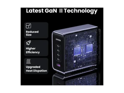 INCARCATOR RETEA UGREEN, "CD333" 300W GaN Nexode Desktop Charger PD3.1, 4 x USB Type-C, 1 x USB, lungime cablu 2m, gri  "90903B" (include timbru verde 2 lei)