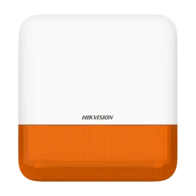 Sirene de exterior wireless AXPRO Hikvision DS-PS1-E-WE(Orange Indicator), frecventa de operare: 868 MHz, comunicare bidirectionala Tri-X wireless protocol, distanta de comunica RF: 1600metri, criptare: AES-128, 2 x tamper, Strobe light BLUE, nivel sonor: