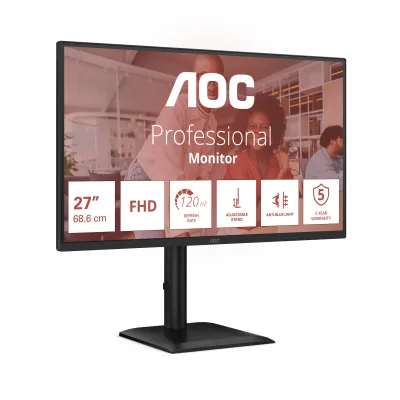 Monitor AOC 27" IPS FHD 1920x1080 120Hz 4ms HDR Mode FlickerFree Boxe 2Wx2 HA Pivot VGA HDMI DisplayPort USB hub 27E4U ( timbru verde 7 lei )