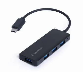 HUB extern GEMBIRD, porturi USB: USB-A 3.1 x 4, conectare prin USB Type-C, cablu 0.15 m, negru, "UHB-CM-U3P4-02" (timbru verde 0.18 lei)