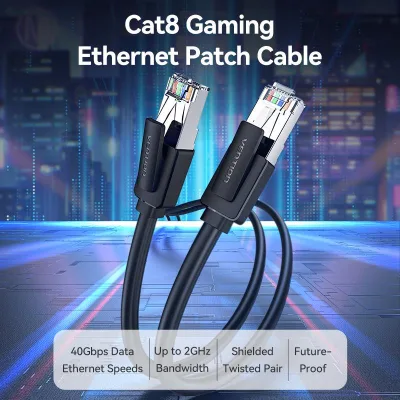 Patch cord SFTP Vention, Cat. 8, RJ-45 (T) la RJ-45 (T), 0.5m, AWG 28, 40 Gbps, ecranat, negru, "IKKBD" (timbru verde 0.08 lei) - 6922794780309