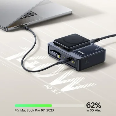 INCARCATOR retea Baseus NOMOS 5-in-1 Desktop Charger, Quick Charge 140W, incarcare wireless 15W max. Qi2, 3 x USB Type-C, 1 x USB, negru "P10170902123-00" (timbru verde 0.18 lei) - 6932172673406