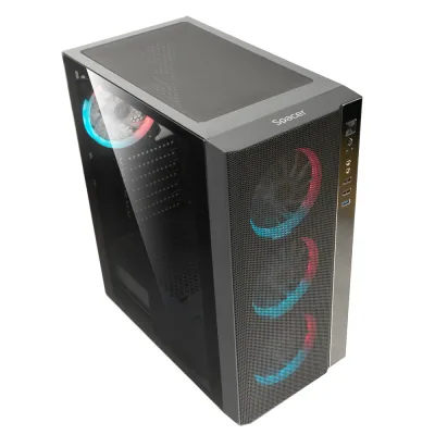 CARCASA SPACER - gaming, Middle Tower, ATX, "RAINBOW", fara sursa, sticla securizata, fara ventilatoare, USB 2.0 x 2, USB 3.0 x 1, HD-Audio, mesh, panou frontal plasa metalica+aluminiu, "SPCS-GC-RAINBOW-NF"