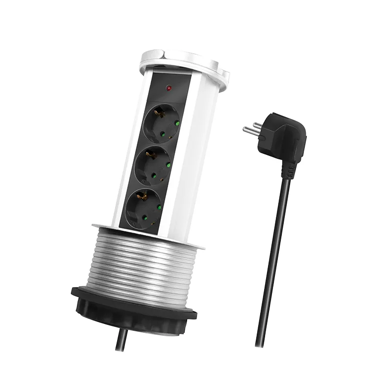 PRELUNGITOR LOGILINK, mecanism ridicare/coborare, indicator LED, Schuko x 3, 230 V/16 A 3500 W max, cablu 3G 1.5mm2, 1.8 m, argintiu/negru/alb "LPS235A" (include TV 0.18lei)