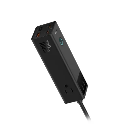 INCARCATOR RETEA Baseus PowerCombo Pro Powerstrip, pentru USA 110V, Quick Charge 100W, 3 x AC, 2 x USB Type-C Output 5V/3A, 2 x USB, lungime cablu 1.5m, negru "E00023509113-00" (timbru verde 0.18 lei) - 6932172634995