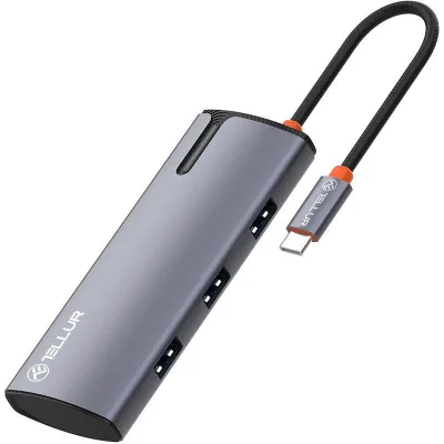 Hub USB TELLUR TLL321061 USB-C, 5 porturi, HDMI, Gri