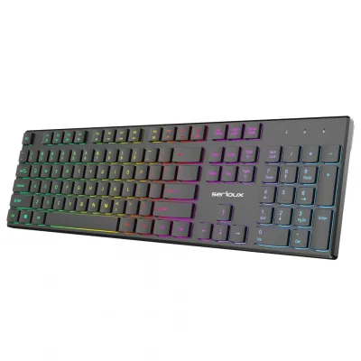 Tastatură office cu iluminare * Mod: USB cu fir * Număr tastă: 104 * Material: ABS * Culoare: Negru * Layout: SUA * Tip interfață: USB * Dimensiune: 438*126*26 mm * Compatibil cu Windows 2000/XP/Vista/Windows7/8/10/Mac
