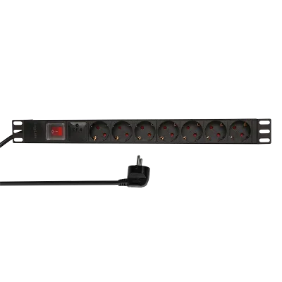 PDU LOGILINK 1U pt. rack 19 inch, 7 prize Schuko, intrare Schuko, max 16 A, protectie supratensiune, on/off, 2 m, "PDU7C01" (timbru verde 0.8 lei)