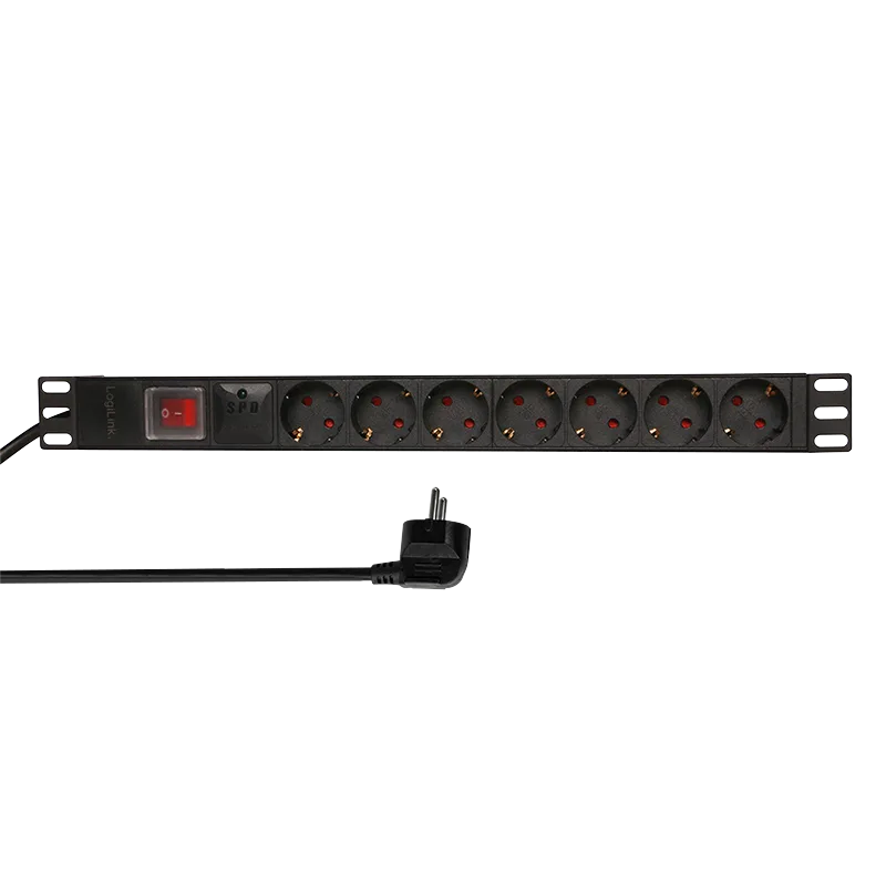 PDU LOGILINK 1U pt. rack 19 inch, 7 prize Schuko, intrare Schuko, max 16 A, protectie supratensiune, on/off, 2 m, "PDU7C01" (timbru verde 0.8 lei)