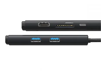 DOCKING Station Baseus Lite, conectare PC USB Type-C, USB 3.0 x 2, USB Type C x 1 PD, HDMI x 1/4K/30Hz, card reader SD/microSD, negru "WKQX050101" (timbru verde 0.18 lei) - 6932172606343