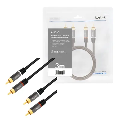 CABLU audio LOGILINK stereo (2x RCA T/T), 3m, conectori auriti, negru "CA1206" (timbru verde 0.08 lei)