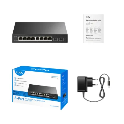 Cudy 8-Port Gigabit Easy-Managed Switch,  8× GbE, 2× 1.25G SFP, VLAN (802.1Q/MTU/Port-Based, QoS (802.1p/DSCP/Port-Based)