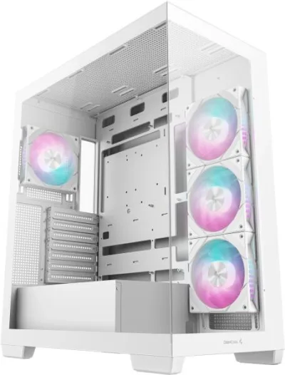 CARCASA DeepCool "CG580 4F Wh", middle tower, gaming, fara sursa, suporta 8xfan, 4xfan 120mm ARGB inclus, PSU shroud, USB-C x 1, USB 3.0 x 2, audio+mic, 7 sloturi expansiune, alb, "R-CG580-WHADA4-G-1" (timbru verde 0.32lei)