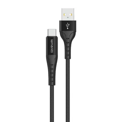 Cablu Lemontti Bending Aluminum Fast Charge, USB A/ USB C, 2m, Negru