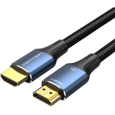 Cablu video Vention, HDMI(T) la HDMI(T), 2m, rezolutie maxima 8K la 60Hz/4K la 120Hz, conectori auriti, cupru/argint, bumbac braided, albastru, "ALGLH" (timbru verde 0.18lei) - 6922794765252