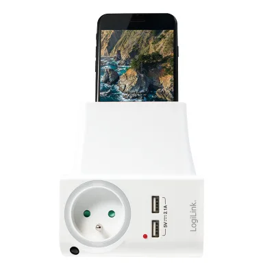 ADAPTOR LOGILINK, Socket tip E x 1, USB x 2 5V/2.1A, 230V, 50 Hz, max. 16A, IP20, suport telefon/tableta, iluminare LED, alb "PA0166" (include TV 0.18lei)