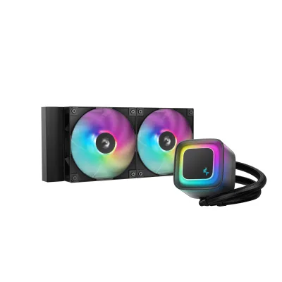 COOLER DeepCool "LE240 V2", skt. LGA1851, LGA 1700, AM4, AM5, racire cu lichid, 2 x 120mm, 500 - 2100 RPM, RGB adresabil, negru "R-LE240-BKAMMC-G-2" (timbru verde 2.00 lei)