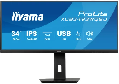 Monitor IPS LED Iiyama 34" XUB3493WQSU-B6, UWQHD (3440 x 1440), HDMI, DisplayPort, Boxe, 120 Hz, 1 ms (Negru) "XUB3493WQSU-B6" (timbru verde 7 lei)