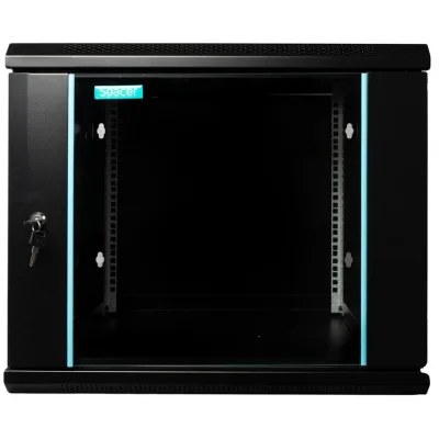 CABINET 19″ SPACER 9U 600x600mm, fixare pe perete, Flatpack (dezasamblat), Black, usa sticla cu blocare, panouri detasabile, otel 1.5mm, sarcina maxima 60Kg