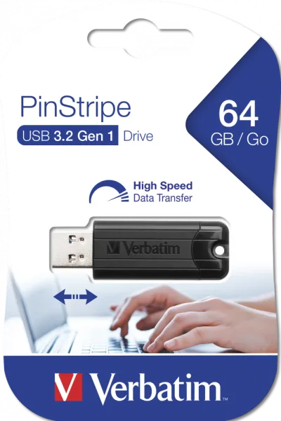 MEMORIE USB VERBATIM PINSTRIPE 64GB NEGRU USB 3.0 "49318" (TIMBRU VERDE 0.03 LEI)
