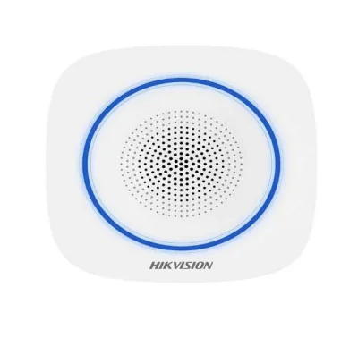 Sirena interior wireless AX PRO Hikvision DS-PS1-II-WE Buzzer Decibel: 90 to 110 dB,  fire alarm, panic alarm, and intrusion alarm, Operation temperature –10°C to 55°C,Four CR123 batteries, Support 12 VDC Power Supply, Power interface 12 VDC,  CAM-X