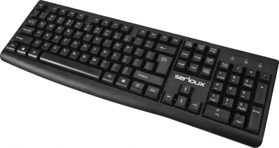 Kit Serioux cu fir, Tastatura: interfata USB, 104 taste, material ABS, US layout, lungime cablu 1.5m PVC,  dimensiuni 440*159*25mm, negru, Mouse: interfata USB, 4 butoane, polling rate 125 Hz, rezolutie DPI 1000, lungime cablu 1.5m PVC, dimensiuni