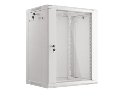 Dulap rack 19" perete 15U / 600x450 (flat pack) cu ușă din sticlă, gri  V2