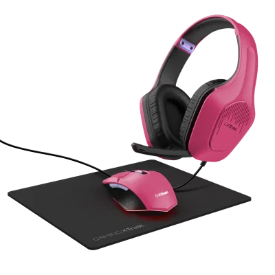 Kit Wired tastatura si mouse Trust GXT 790, roz