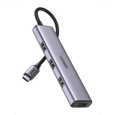 HUB extern Ugreen, "CM473" porturi USB: USB 3.0 x 4, conectare prin USB Type-C, aluminiu, lungime 20 cm, gri, "20841" (timbru verde 0.8 lei) - 6957303828418