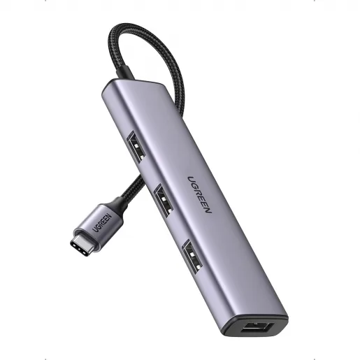 HUB extern Ugreen, "CM473" porturi USB: USB 3.0 x 4, conectare prin USB Type-C, aluminiu, lungime 20 cm, gri, "20841" (timbru verde 0.8 lei) - 6957303828418