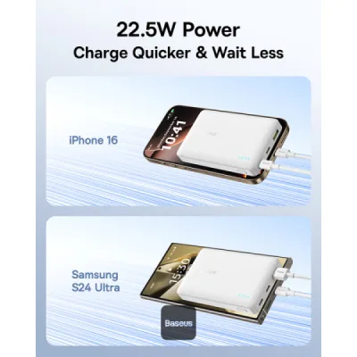 POWER BANK Baseus EnerFill FP21, 10000mAh, 22.5W, 2 x USB Type-C, 1 x USB, include cablu USB Type-C la USB Type-C, alb, "P1008210D213-00" (timbru verde 0.98 lei) - 6932172690328