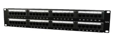 PATCH PANEL GEMBIRD 48 porturi, Cat6, 2U pentru rack 19", suport posterior pt. gestionare cabluri, black, "NPP-C648CM-001"