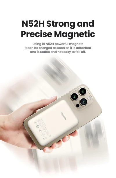 POWER BANK Ugreen "PB561" Magnetic Wireless, 10000mAh, 20W, 1 x USB Type-C output/input, 15W wireless charging, alb, "25208" (timbru verde 0.98 lei) - 6941876222087