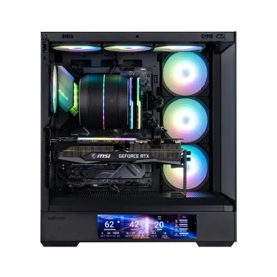 CARCASA Zalman "P40 DS", middle tower, gaming, fara sursa, suporta 10xfan, 4xfan inclus, PSU shroud, display 9.1inch, USB Type-C x 1, USB 3.1 gen1 x 2, audio+mic, , negru, "P40 DS Black" (timbru verde 0.32lei)